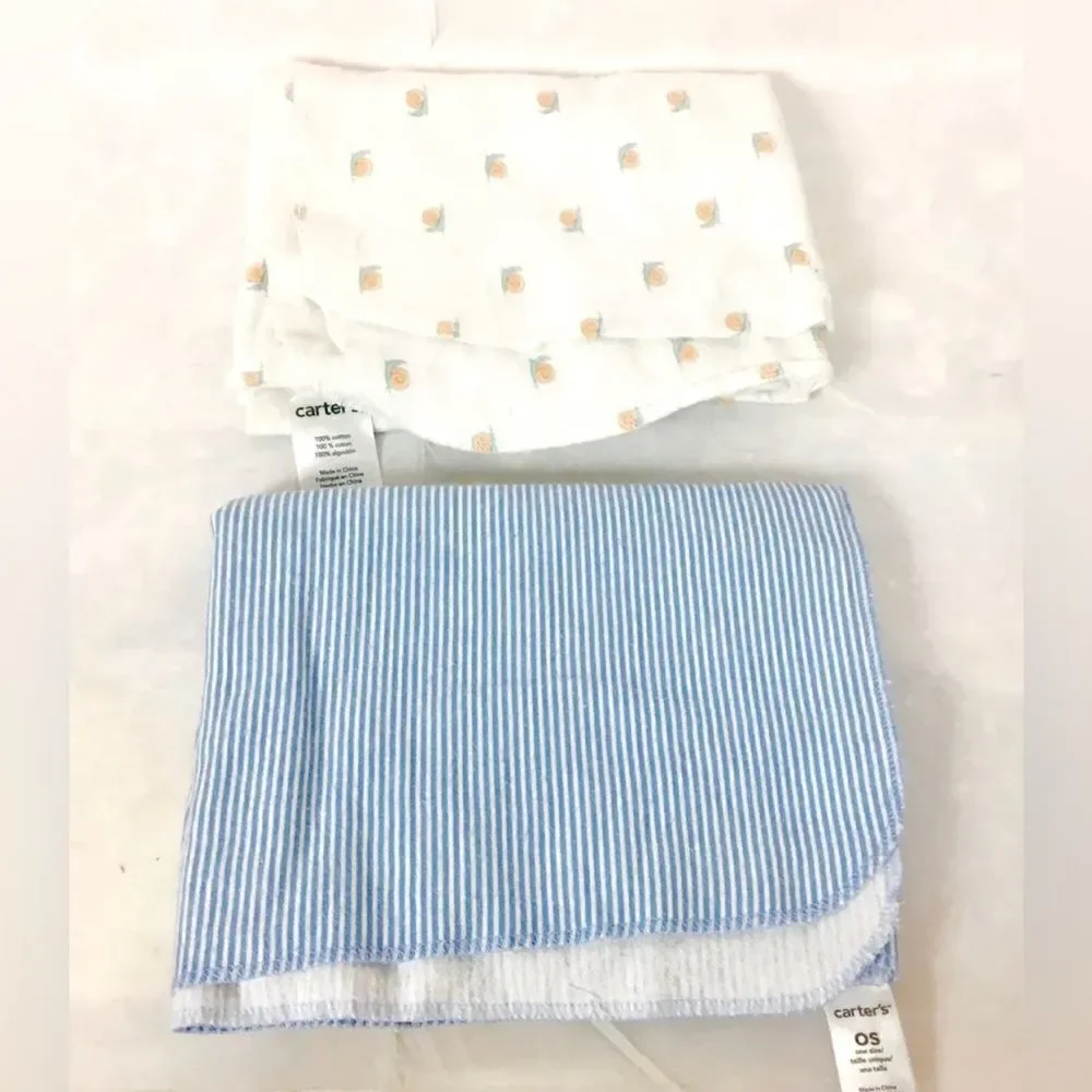 Carter’s Baby Boy Receiving Blankets Swaddle Set of 2 Blue Strip & Snails